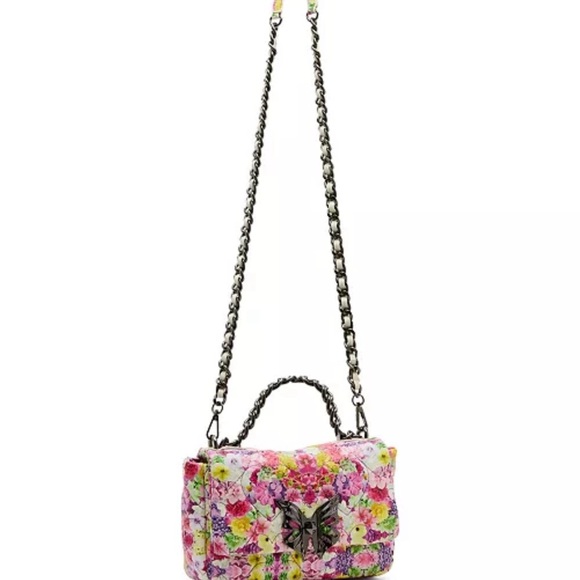 NWT! Betsy Johnson Floral Butterfly Chain Quilted Heart Puff Crossbody Bag - Picture 5 of 11
